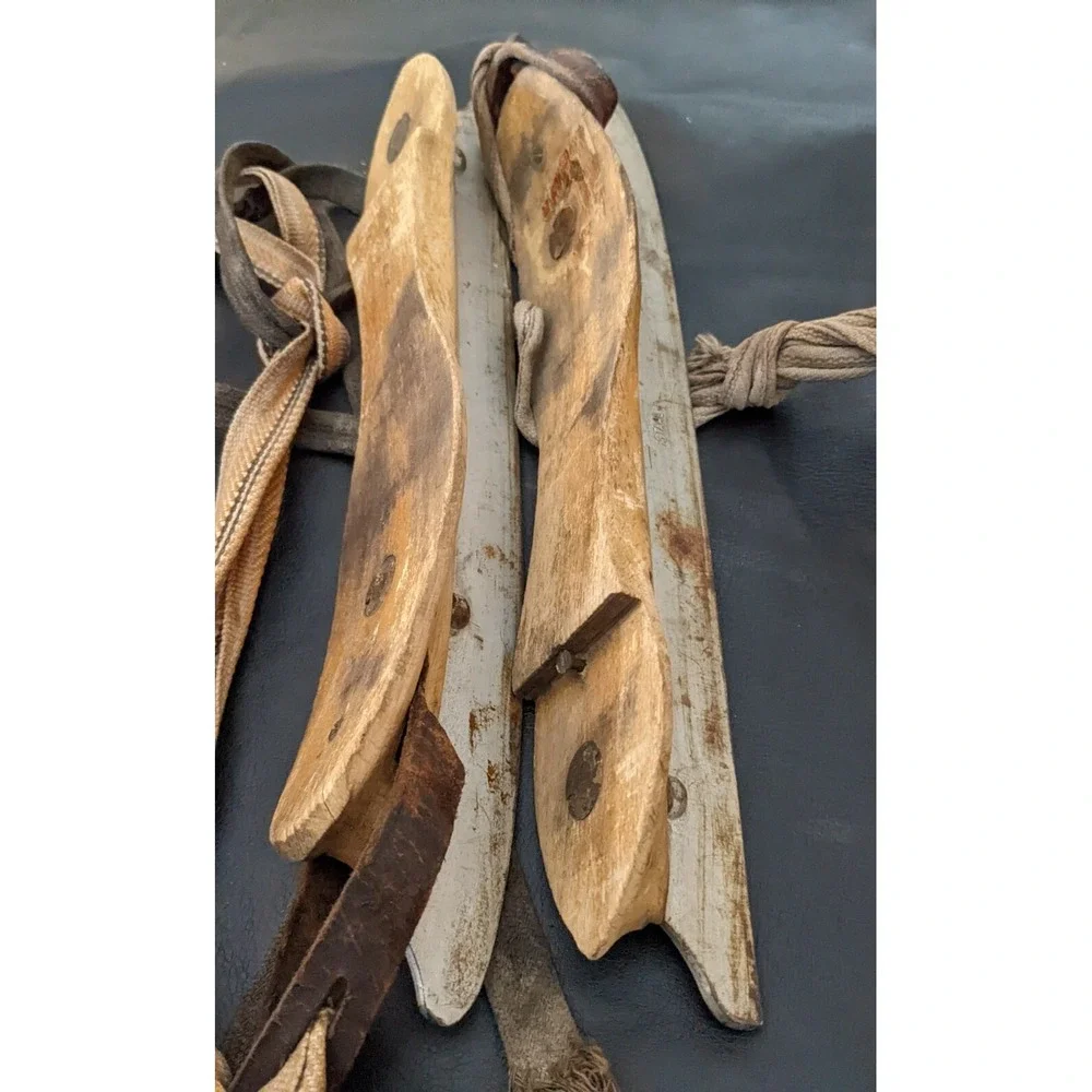 Antique Dutch Steeds Vooran Staal Slade Original Leathers Wood Ice Skates 27